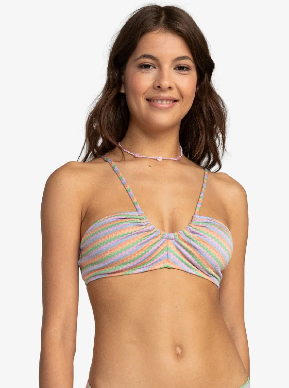 Wavy Stripe Fashion Bralette Bikini Top - Papaya Wavy Stripe S