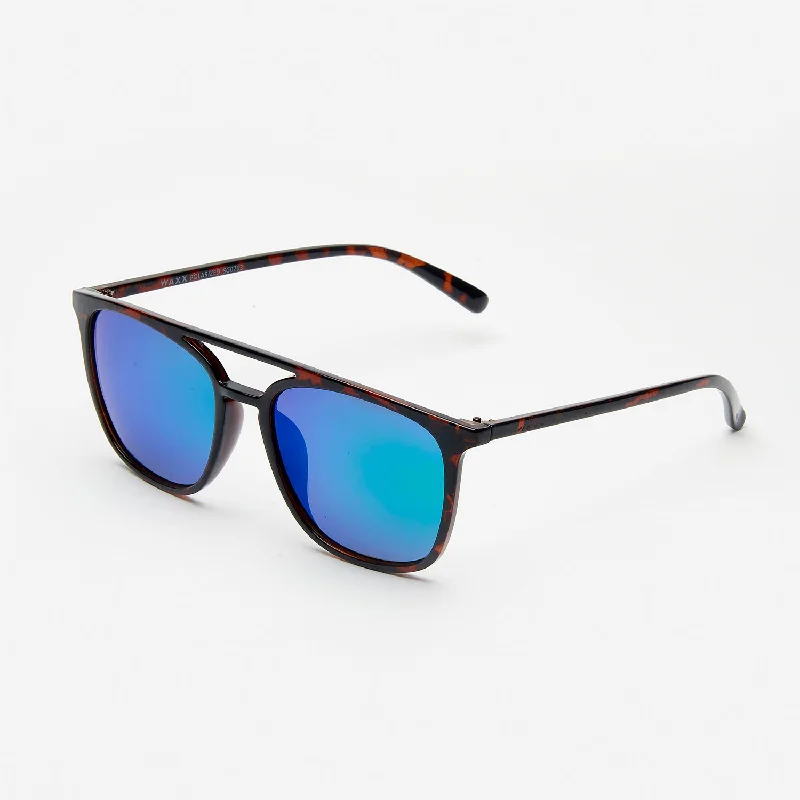 Waxx Retro Style Unisex Sunglasses Brown Marble Frame & Blue Lenses