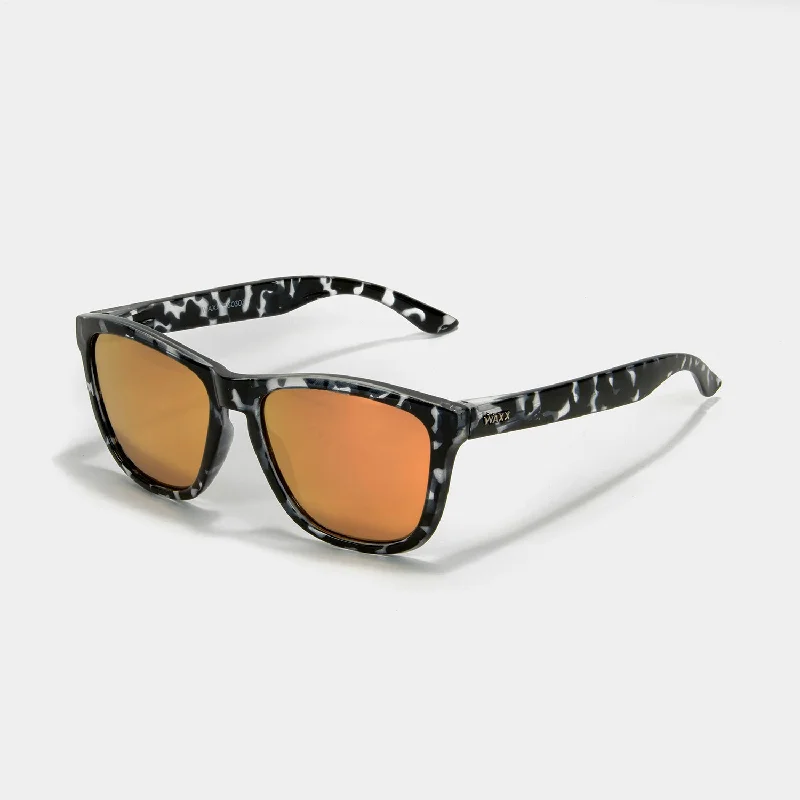 Waxx Wayfarer Style Unisex Sunglasses Black Marble Frame & Rose Orange Lenses