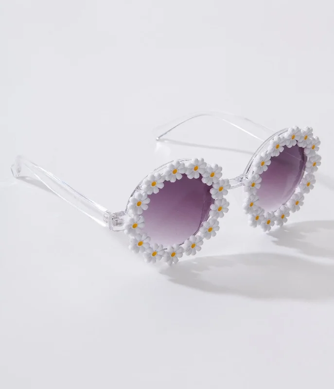 White Daisy Round Sunglasses