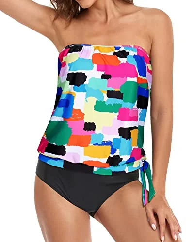 Loose Fit Bandeau Tankini Swimwear For Women-Aqua