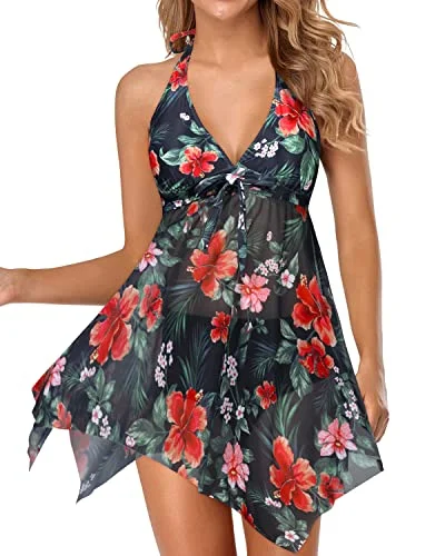 Women's Halter Bathing Suit Dress Two Piece Swim Dress Swimsuit