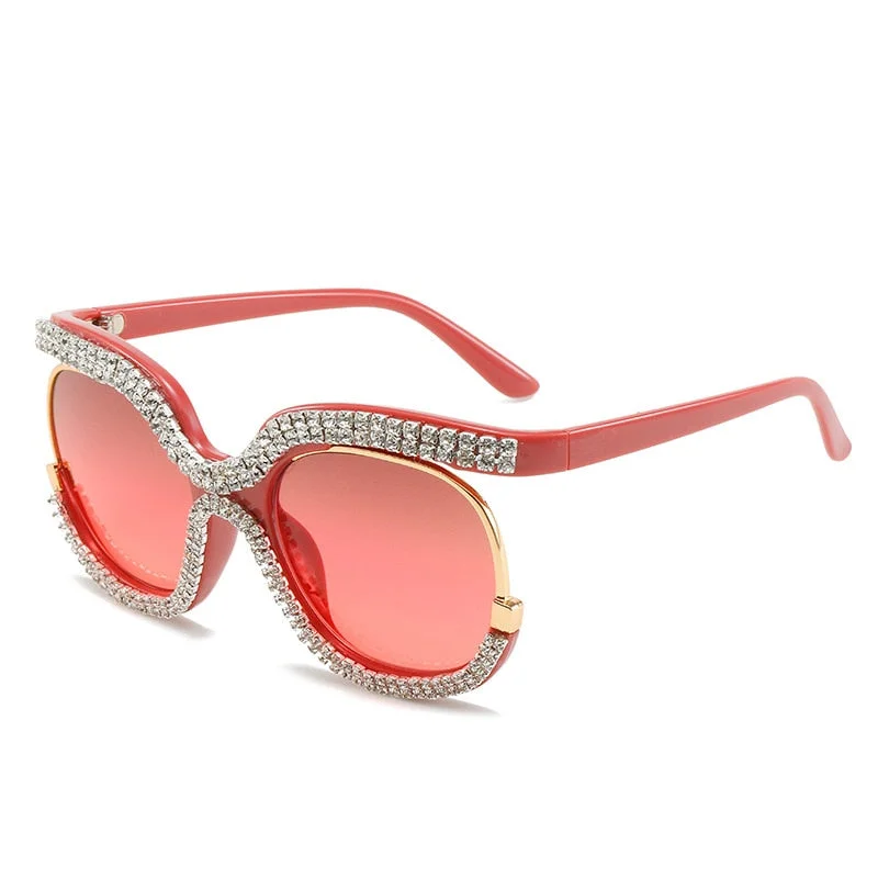 Women's Luxury Crystal Diamond Oversized Round Eyewear Sunglasses