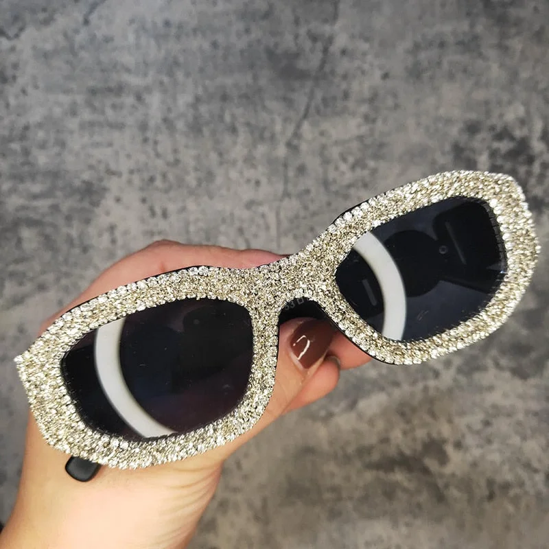 Women's Luxury Rectangle Rhinestone Diamond Bling Sunglasses