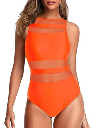 Sexy One Piece Swimsuits For Women Open Back Swimwear-Neon Orange