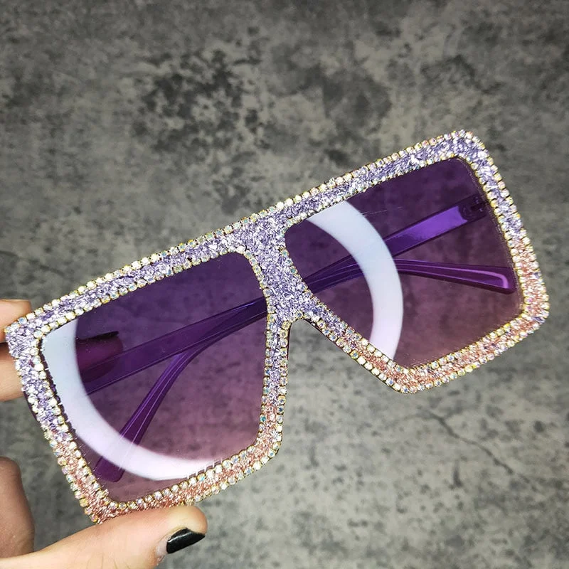 Women's Oversized Rectangle Rhinestones Bling Diamond Sunglasses