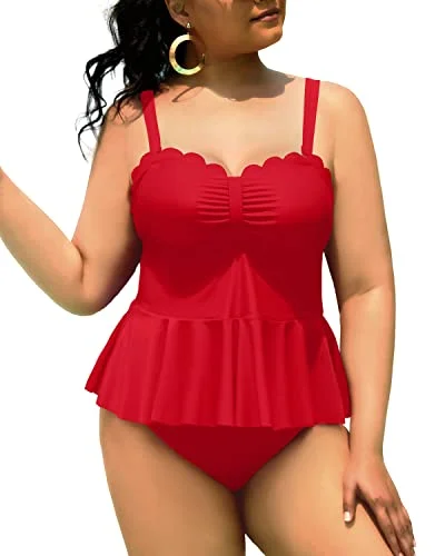 Two Piece Tankini Swimsuits For Women Plus Size Tummy Control-Red