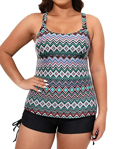 Full Coverage Swim Board Shorts Plus Size Swimwear For Women-Black Tribal