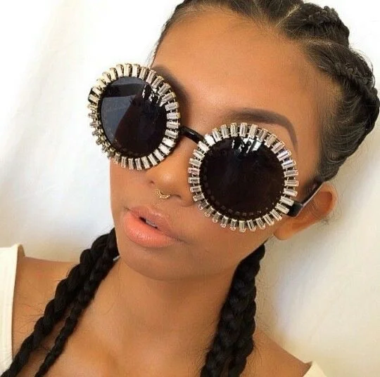 Women's Small Round UV400 Luxury Rhinestone Bling Sunglasses