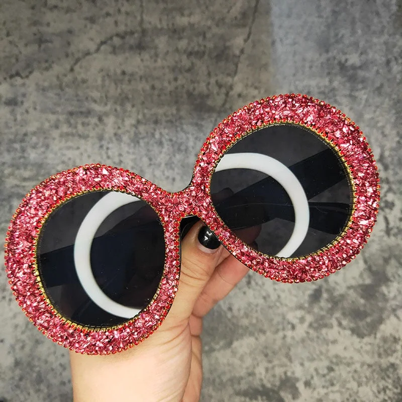 Women's Vintage Hip Hop Rhinestone Crystal Designer Round Sunglasses